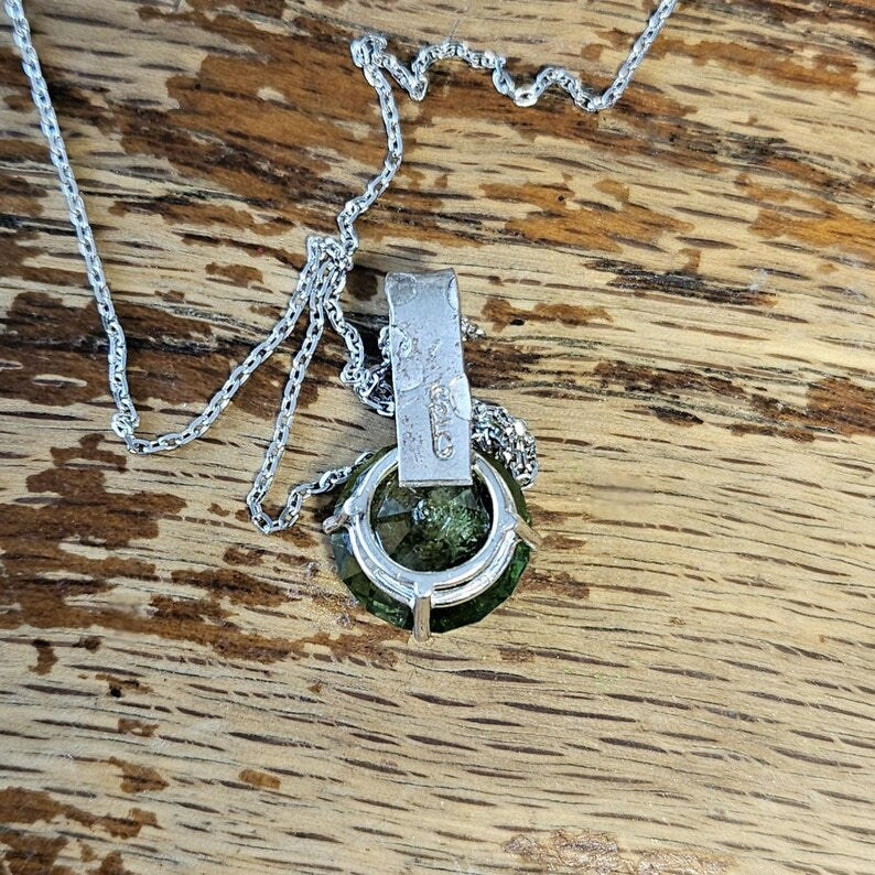 Handcut 7ct Green Tourmaline Sterling Silver Necklace