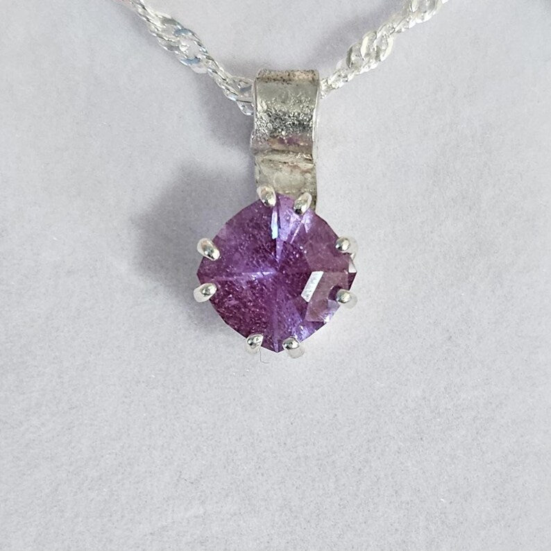Handcut Lab Grown 3.75 Alexandrite Sterling Silver Necklace