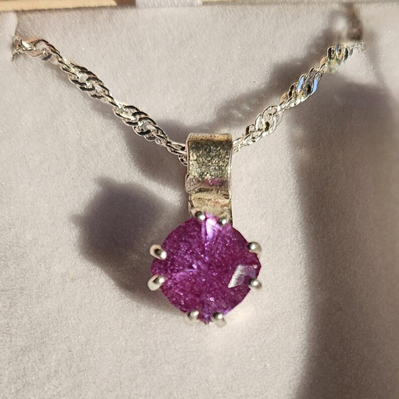 Handcut Lab Grown 3.75 Alexandrite Sterling Silver Necklace