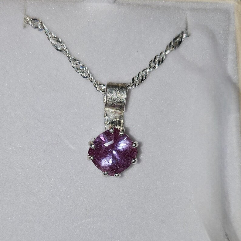 Handcut Lab Grown 3.75 Alexandrite Sterling Silver Necklace