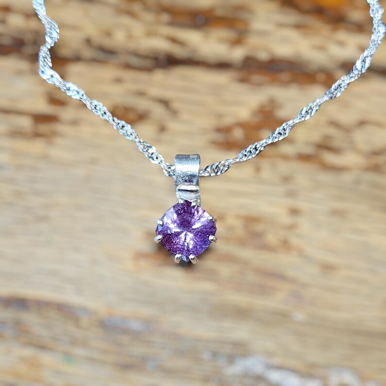 Handcut Lab Grown 3.75 Alexandrite Sterling Silver Necklace