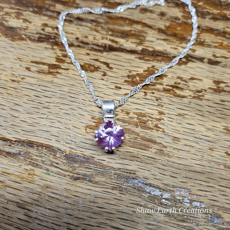 Handcut Lab Grown 3.75 Alexandrite Sterling Silver Necklace