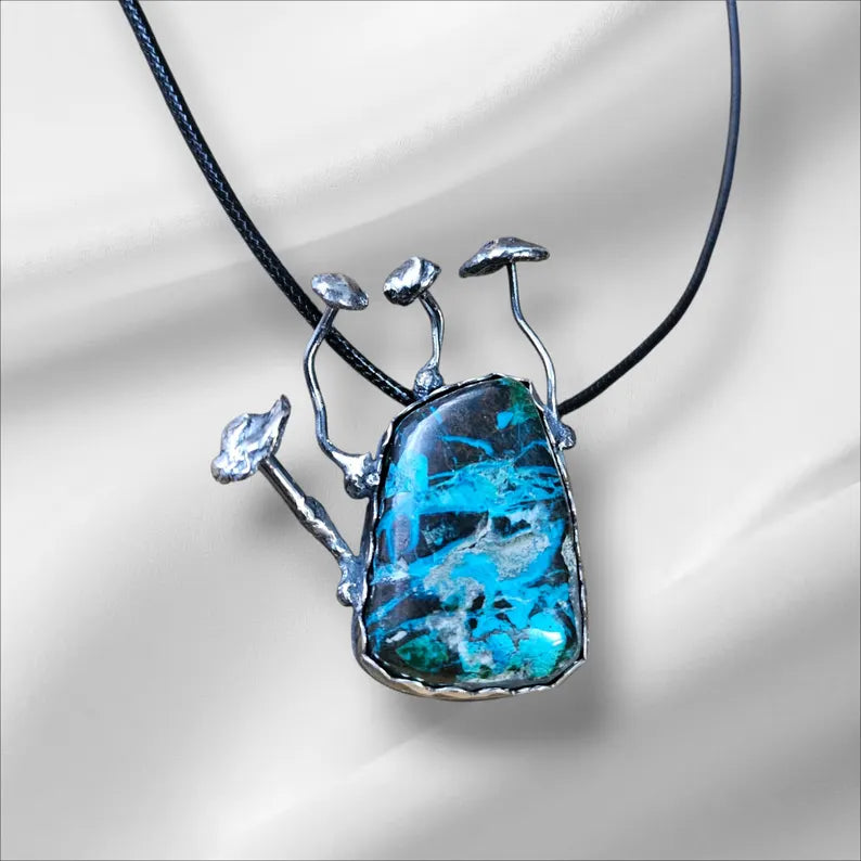 Handcut Shattuckite Sterling Silver Necklace