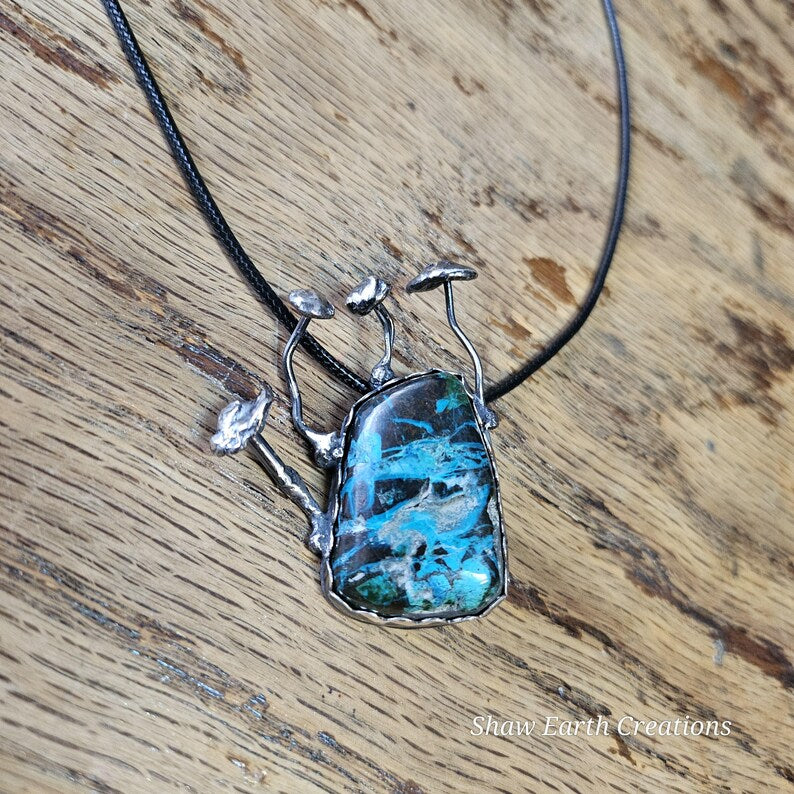 Handcut Shattuckite Sterling Silver Necklace