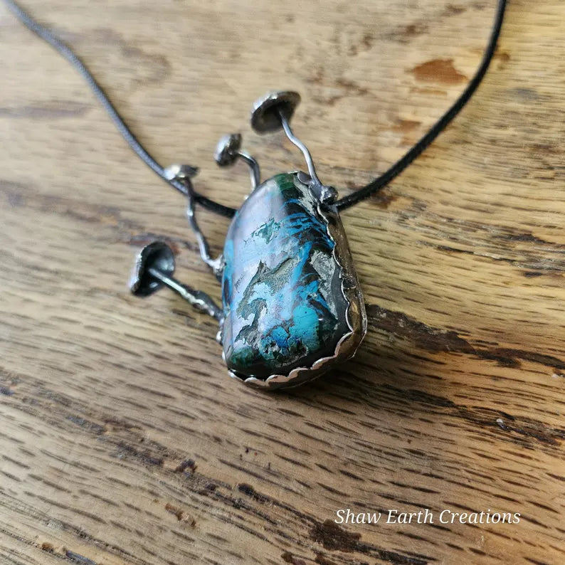 Handcut Shattuckite Sterling Silver Necklace