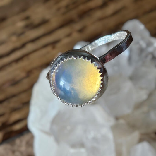 Handcut 2.5ct Opal Sterling Silver Ring