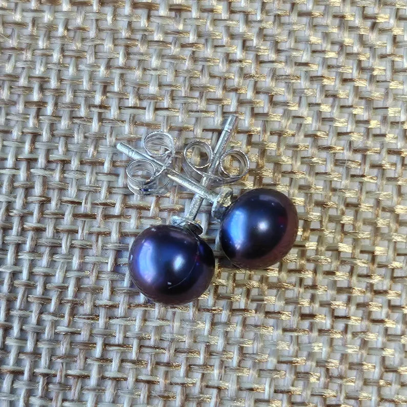 Tahitian Prism Black Pearl Sterling Silver Post Earrings