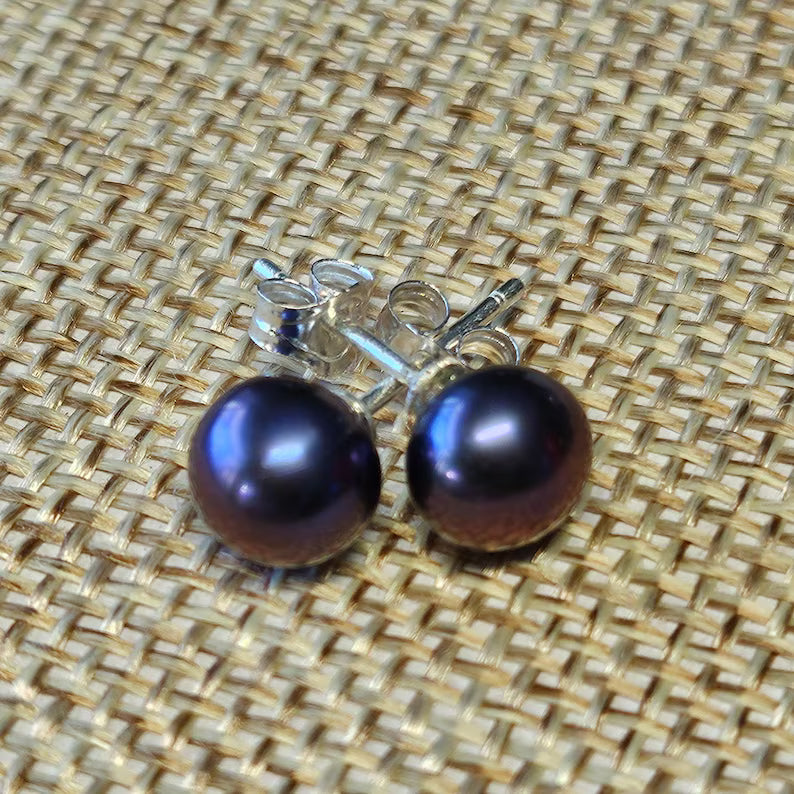 Tahitian Prism Black Pearl Sterling Silver Post Earrings