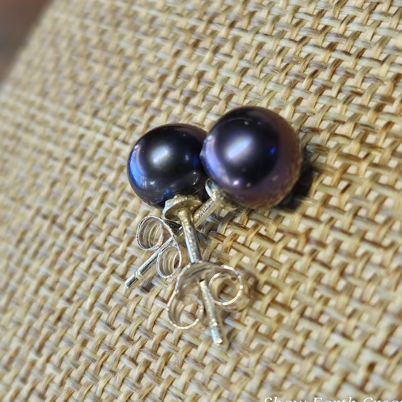 Tahitian Prism Black Pearl Sterling Silver Post Earrings