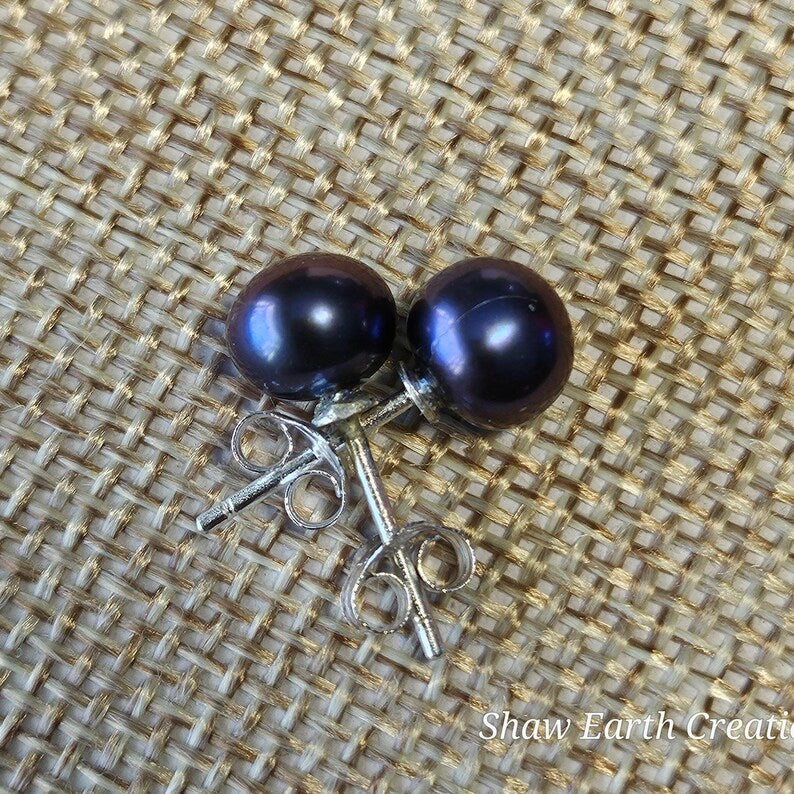 Tahitian Prism Black Pearl Sterling Silver Post Earrings