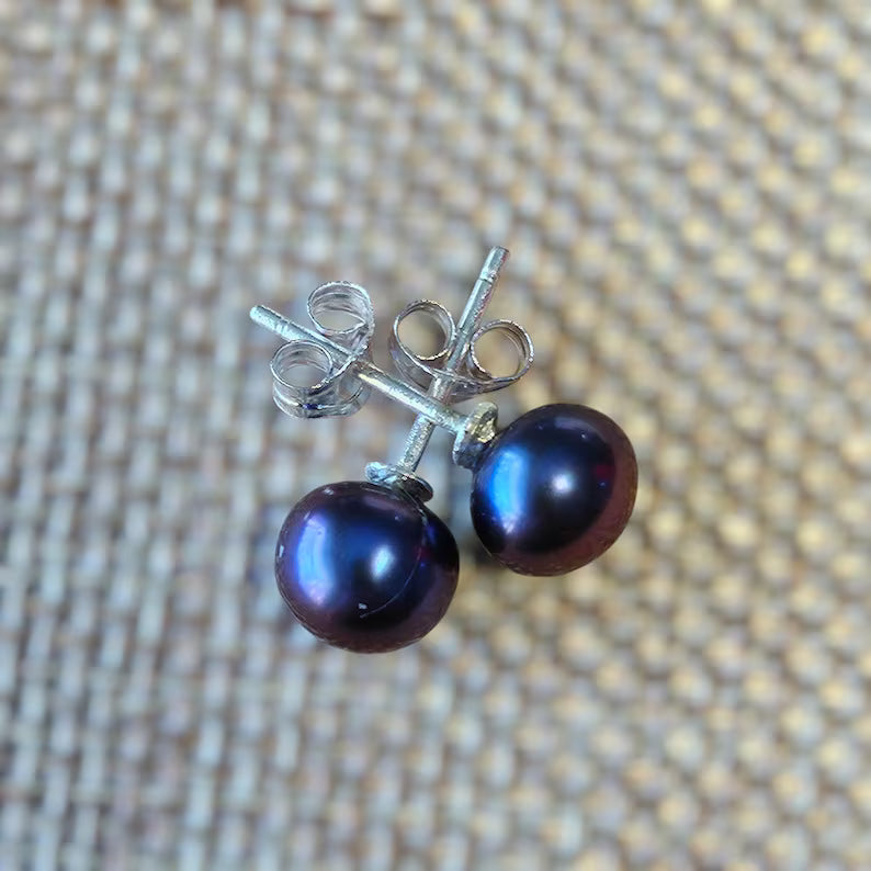 Tahitian Prism Black Pearl Sterling Silver Post Earrings