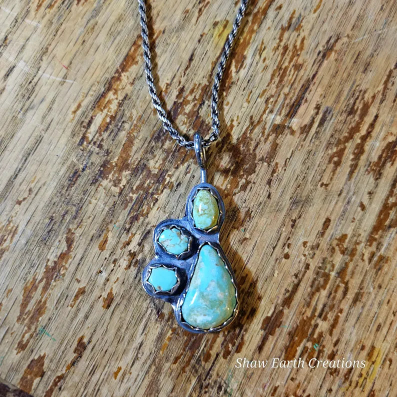 Handcut 17ctw Royston Turquoise Muti Stone Sterling Silver Necklace