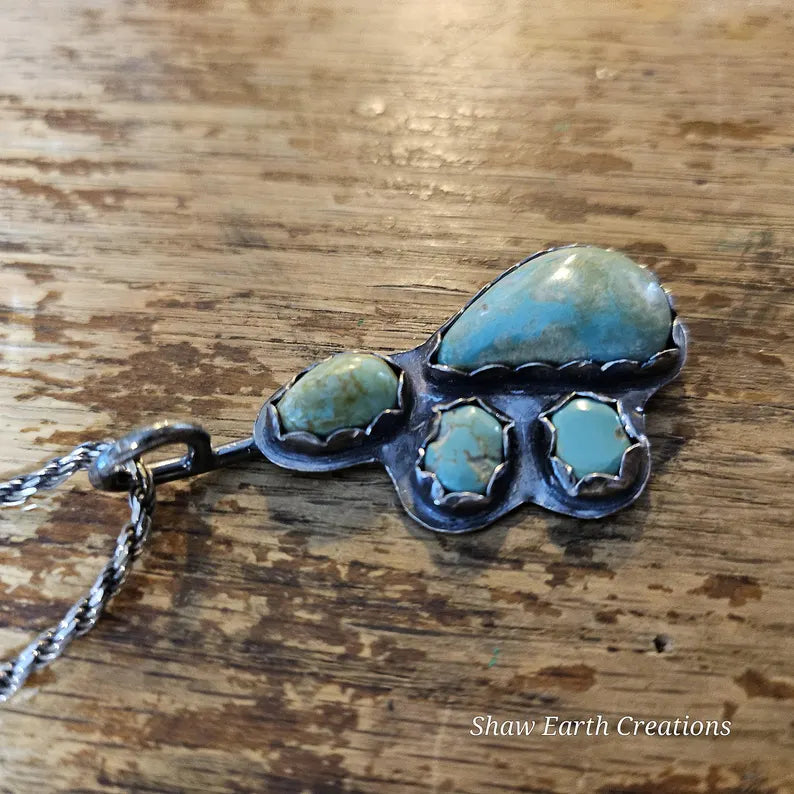 Handcut 17ctw Royston Turquoise Muti Stone Sterling Silver Necklace