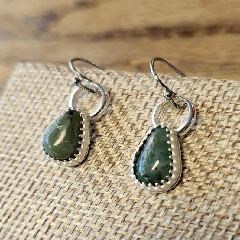 Handcut North Carolina Emerald Sterling Silver Earrings