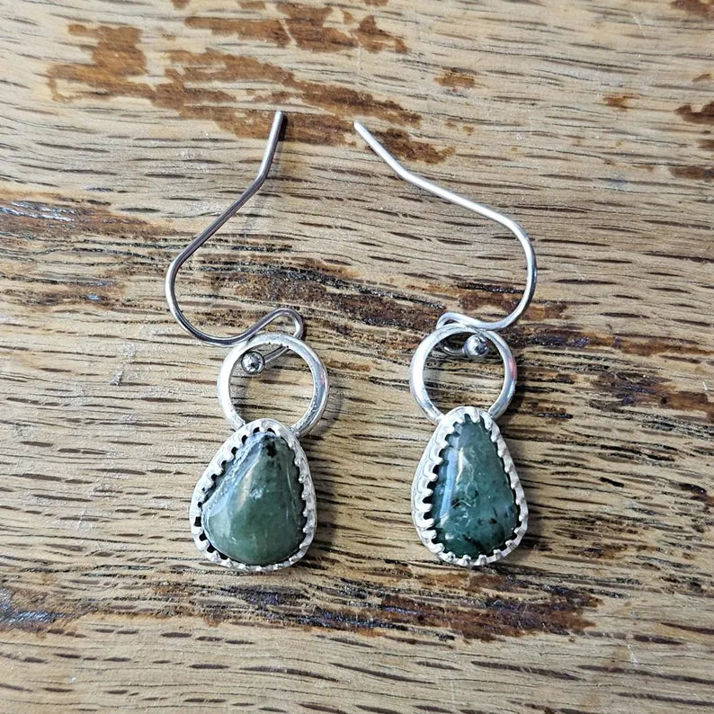 Handcut North Carolina Emerald Sterling Silver Earrings