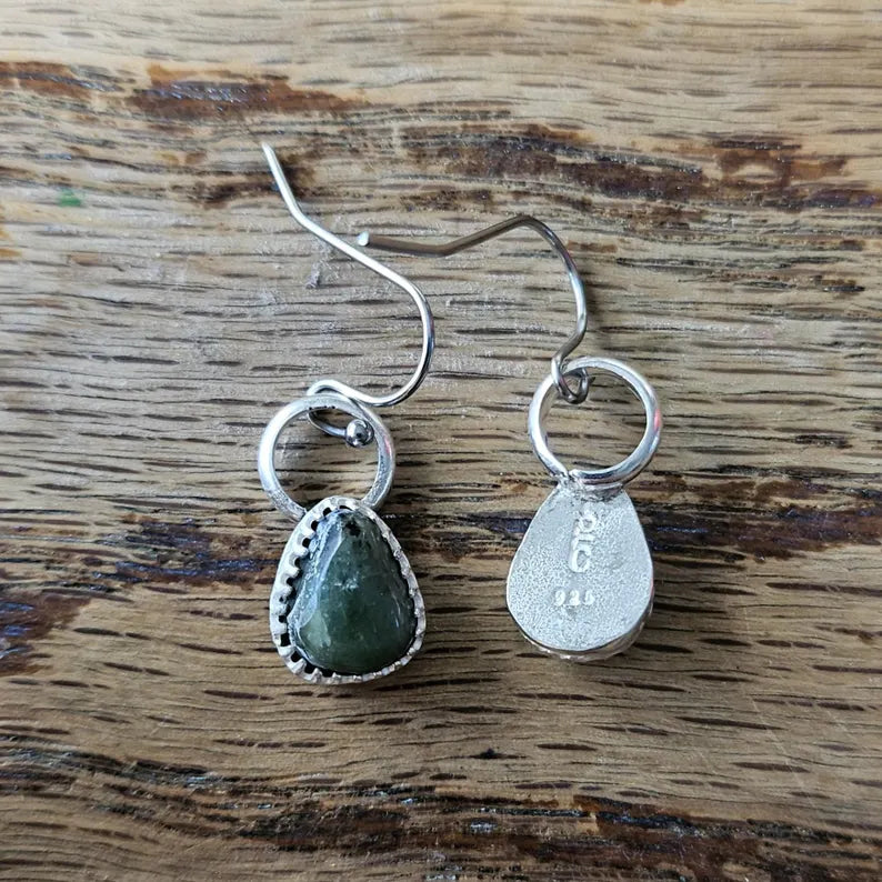 Handcut North Carolina Emerald Sterling Silver Earrings