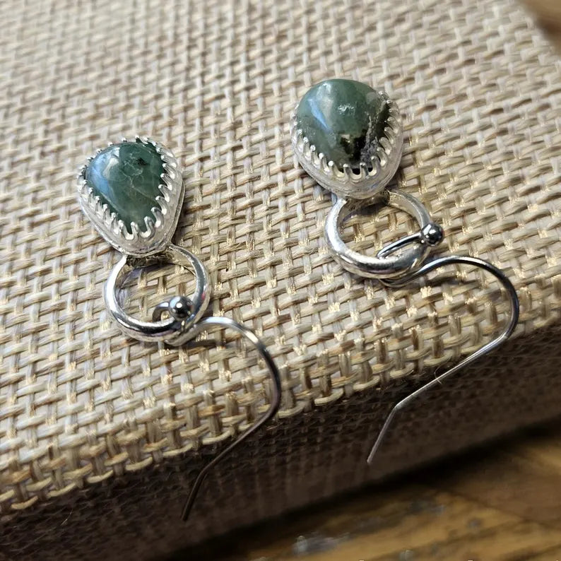 Handcut North Carolina Emerald Sterling Silver Earrings