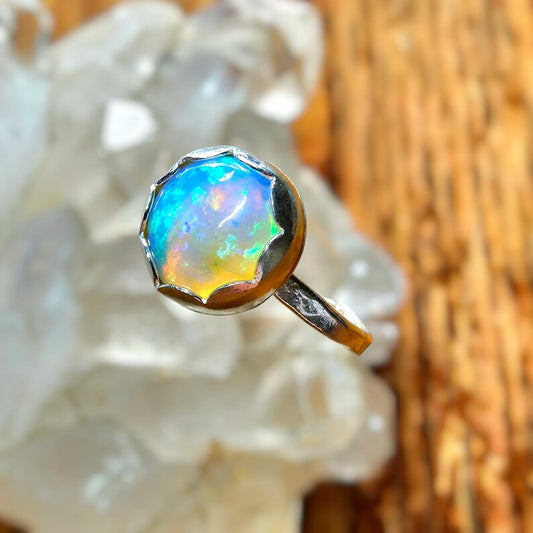 Handcut 2ct Australian Opal Sterling Silver Ring
