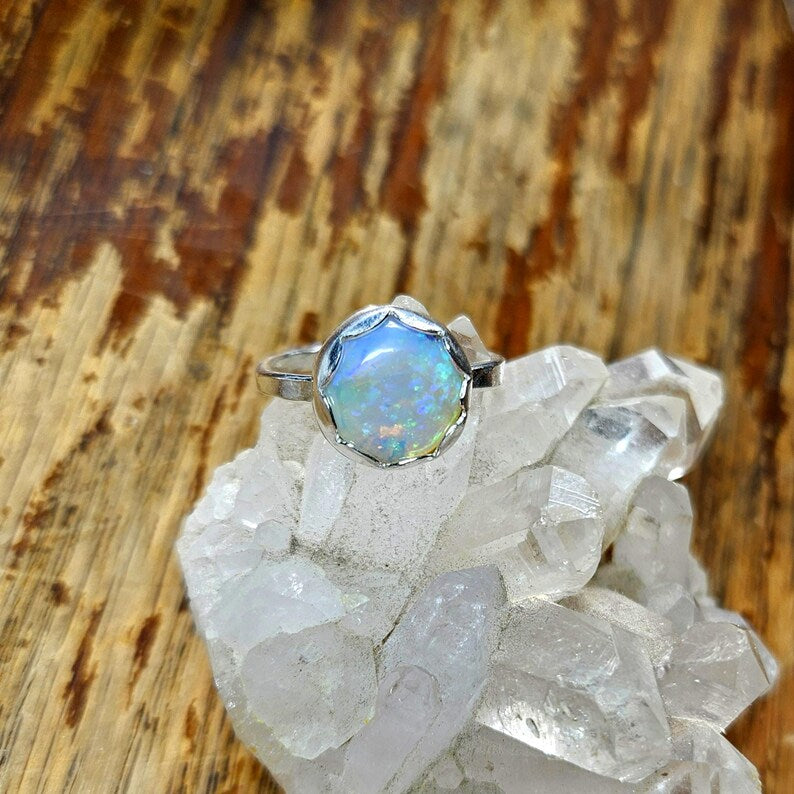 Handcut 2ct Australian Opal Sterling Silver Ring