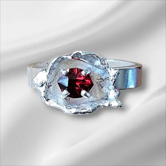 Handcut .8ct Garnet Sterling Silver Ring