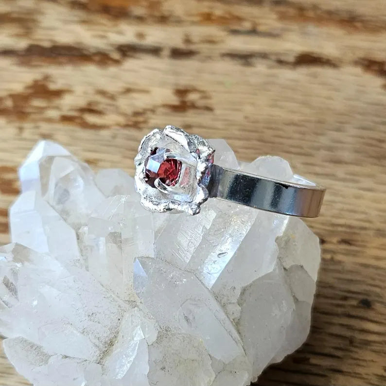 Handcut .8ct Garnet Sterling Silver Ring