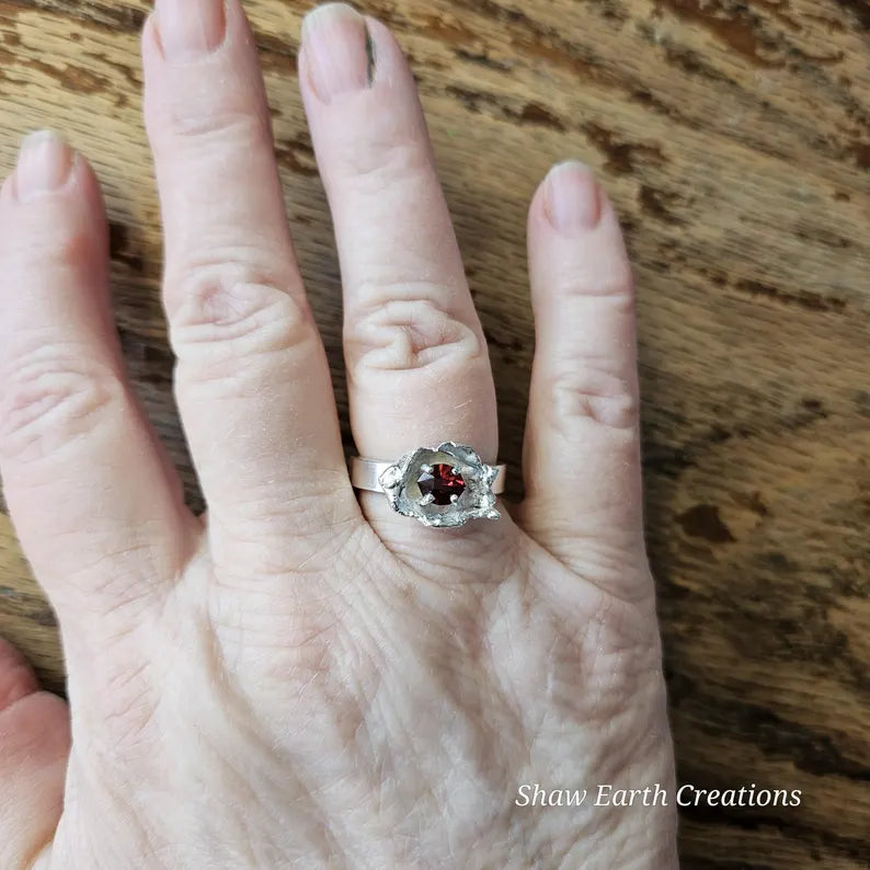 Handcut .8ct Garnet Sterling Silver Ring