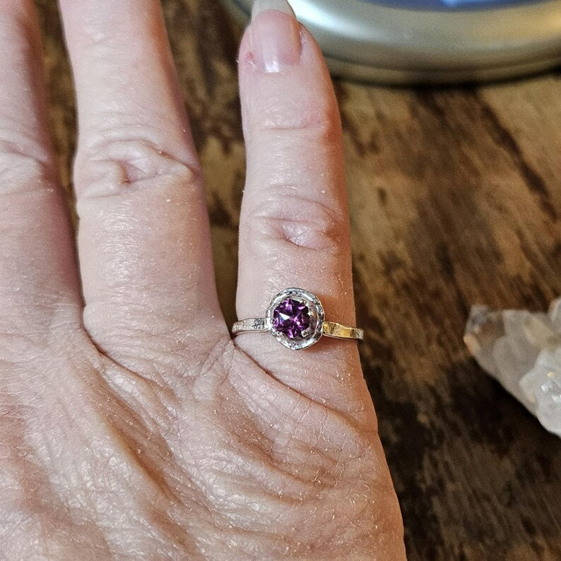 Handcut .5ct Purple Garnet Sterling Silver Ring