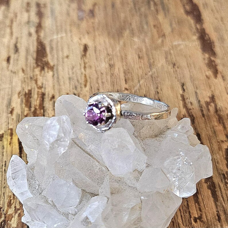 Handcut .5ct Purple Garnet Sterling Silver Ring