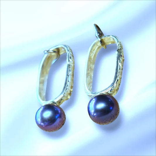 Handmade Tahitian Prism Black Pearl Sterling Silver Drop Earrings