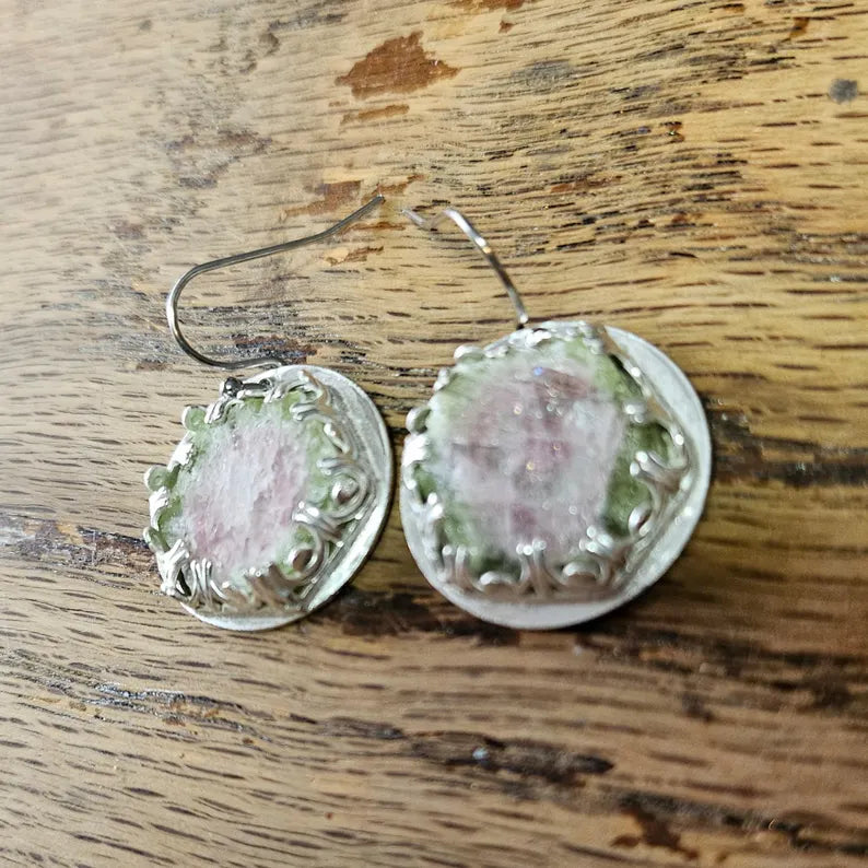 Handcut Watermelon Tourmaline Sterling Silver Earrings