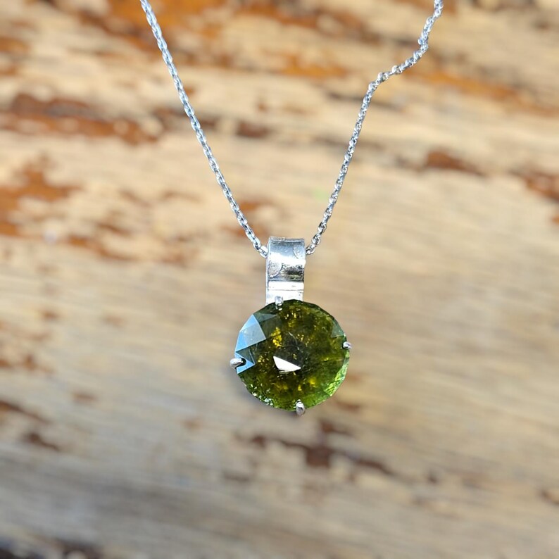 Handcut 7ct Green Tourmaline Sterling Silver Necklace