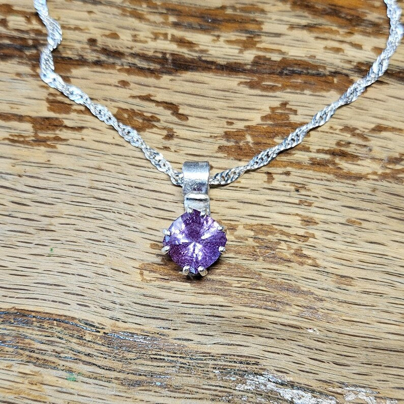 Handcut Lab Grown 3.75 Alexandrite Sterling Silver Necklace