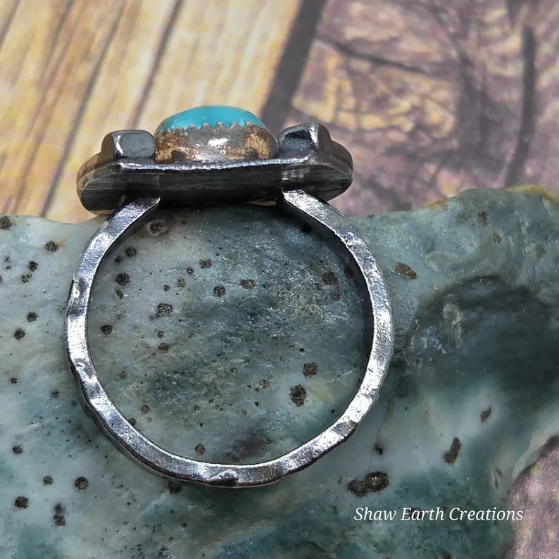 Genuine Handcut Royston Turquoise Ring, Handmade Sterling Silver Horseshoe Ring, Western Statement Jewelry