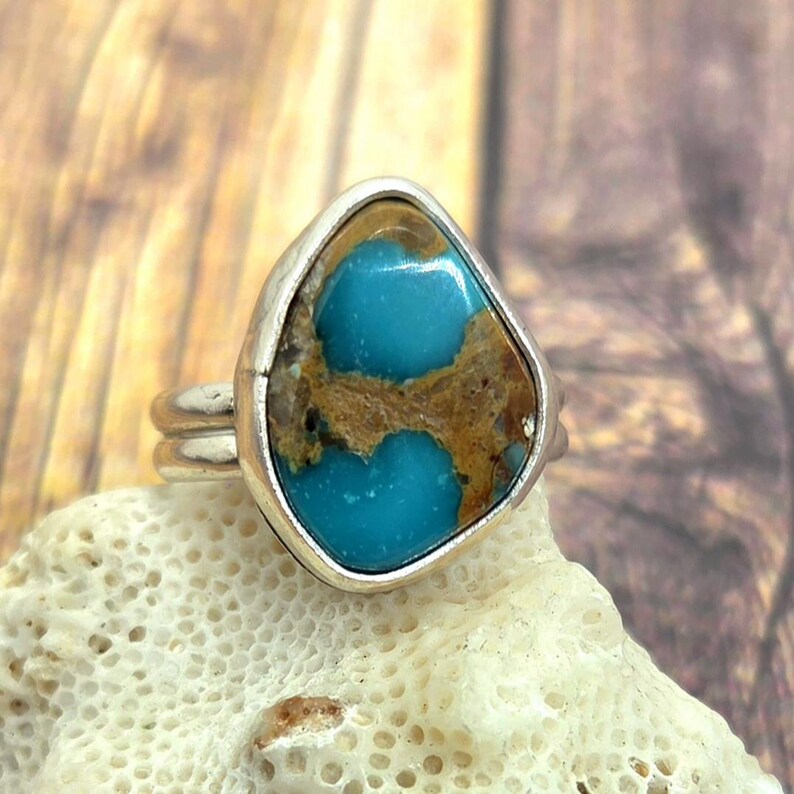 Genuine Turquoise Ring, Handmade Sterling Silver Statement Ring, Natural Turquoise Jewelry