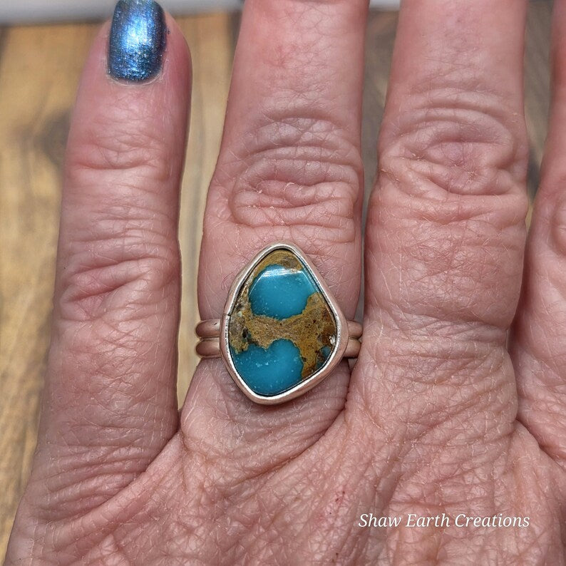 Genuine Turquoise Ring, Handmade Sterling Silver Statement Ring, Natural Turquoise Jewelry