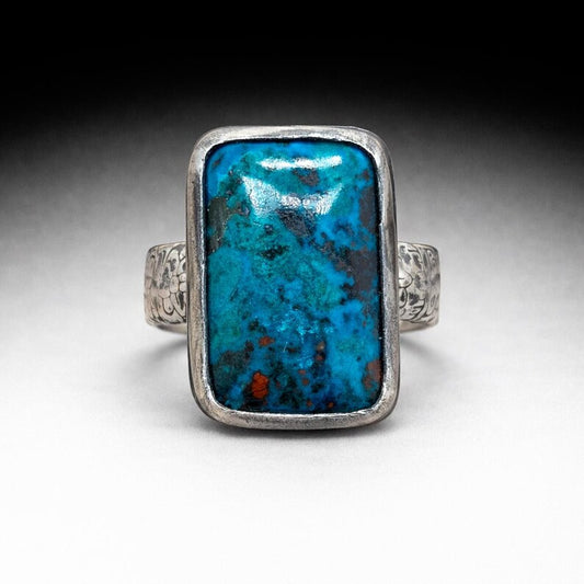Genuine Handcut Chrysocolla Cuprite Ring, Handmade Sterling Silver Statement Ring, Bold Gemstone Jewelry