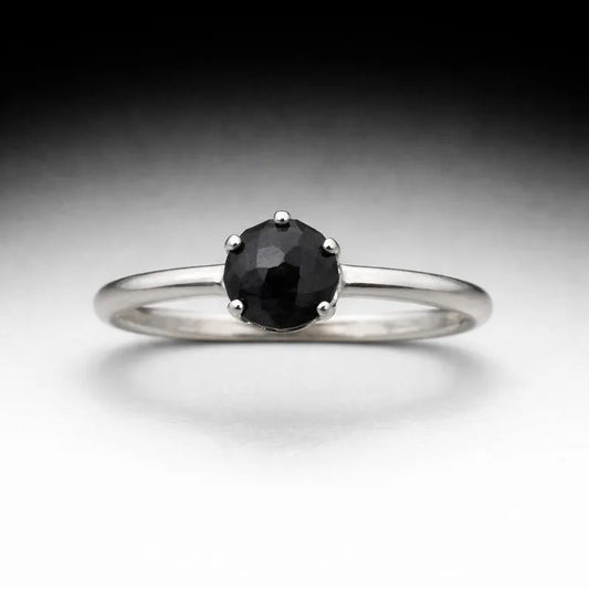 Genuine Handcut Shimmering Black Sapphire Ring, Handmade Sterling Silver Solitaire Ring, 1.4 Carat Hand Cut Gemstone Jewelry