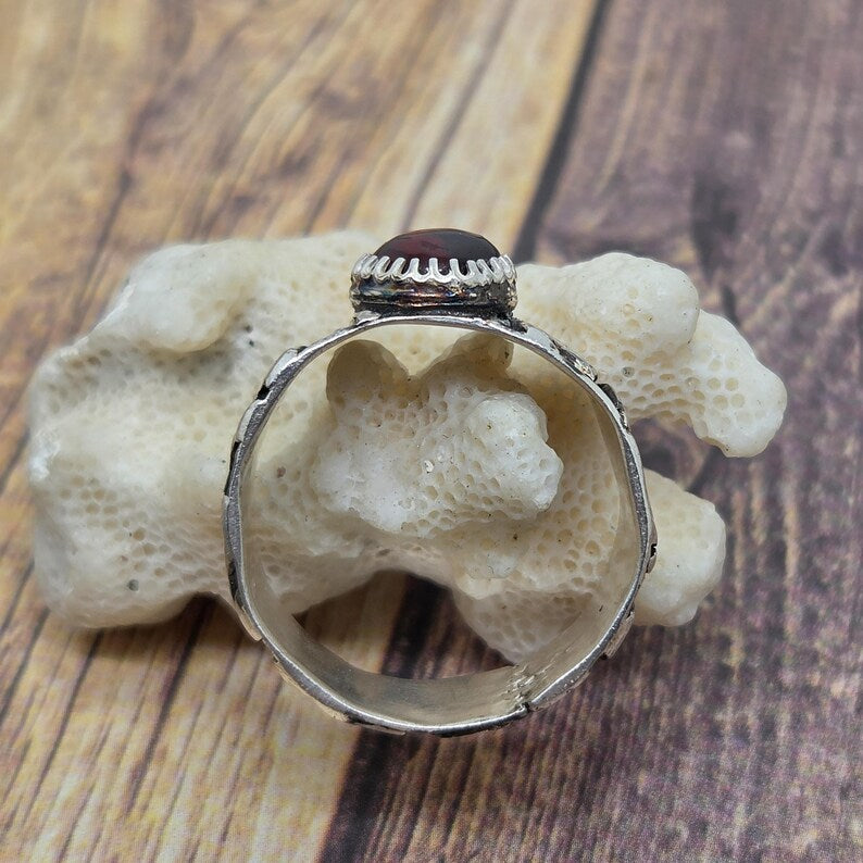 Genuine Handcut 3 carat Garnet Mens Ring, Handmade Sterling Silver Brutalist Ring, 3 Carat Statement Ring