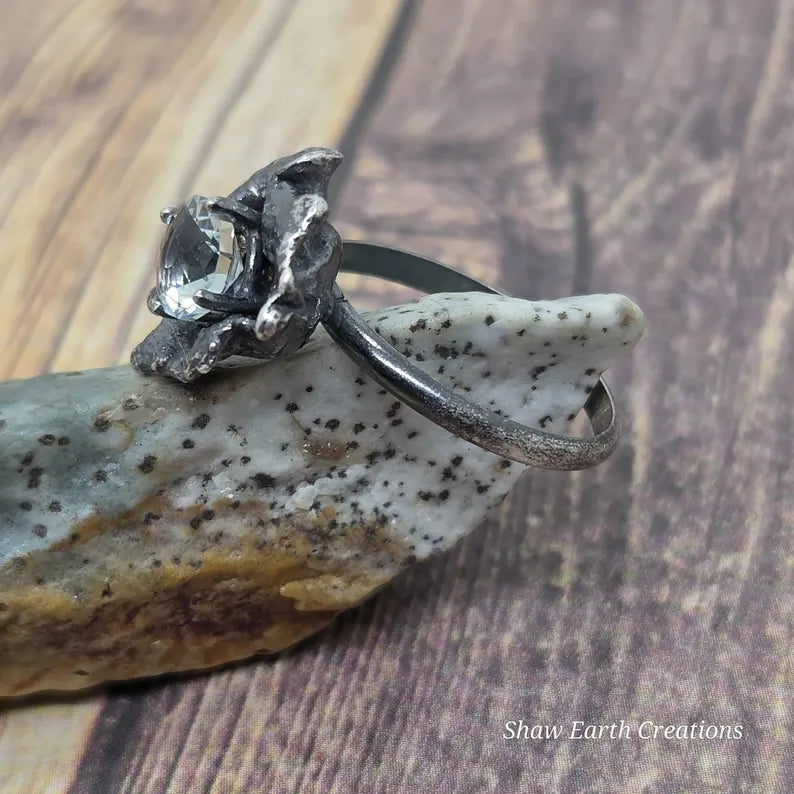 Handcut 1.75ct Aquamarine Brutalist Sterling Silver Ring