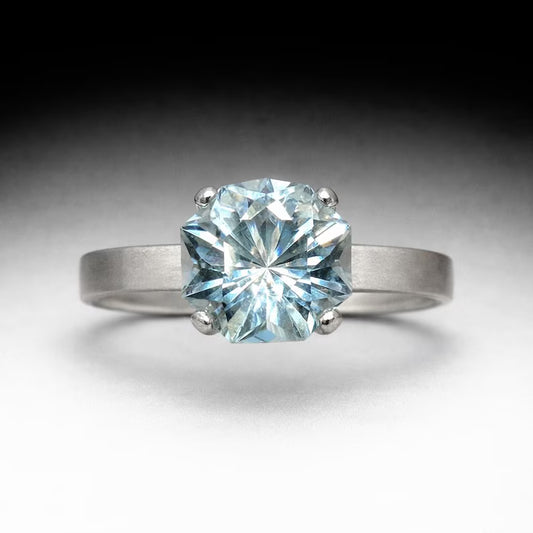 Genuine Handcut Prasiolite Solitaire Ring, Handmade Sterling Silver Ring, Large Faceted Statement Jewelry