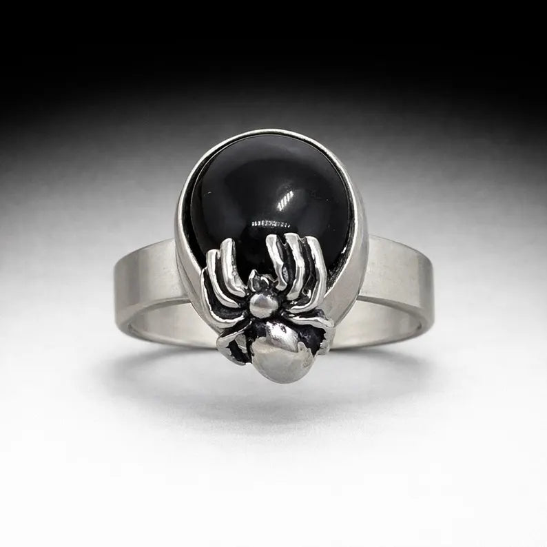 Genuine Garnet Spider Ring, Handmade Silver Gothic Ring, Dark Jewelry, Statement Ring