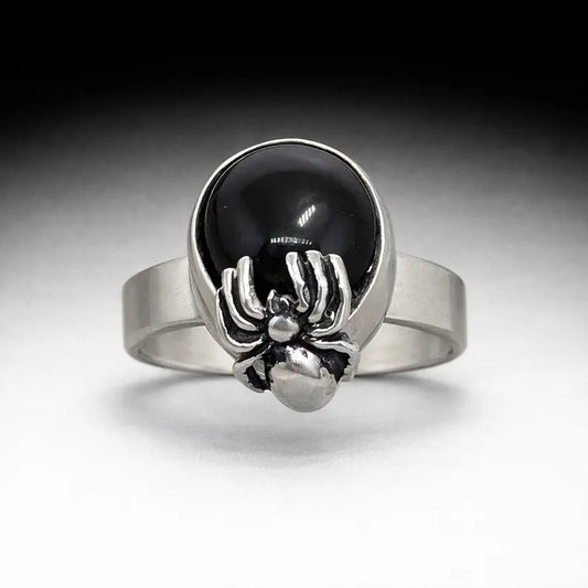 Genuine Garnet Spider Ring, Handmade Silver Gothic Ring, Dark Jewelry, Statement Ring