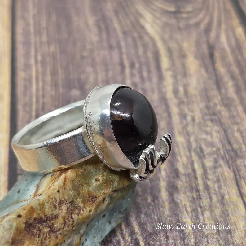 Genuine Garnet Spider Ring, Handmade Silver Gothic Ring, Dark Jewelry, Statement Ring
