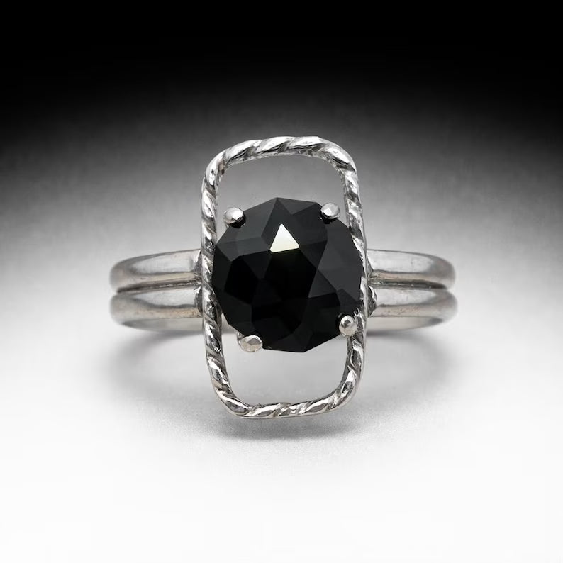 Genuine Hand Faceted Black Spinel Statement Ring, Handmade Silver Ring, Bold Minimalist Jewelry