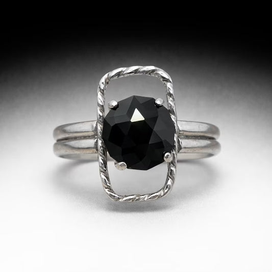 Genuine Hand Faceted Black Spinel Statement Ring, Handmade Silver Ring, Bold Minimalist Jewelry