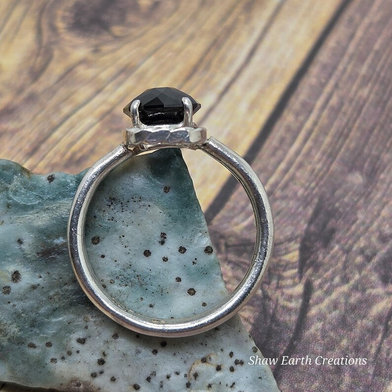 Genuine Hand Faceted Black Spinel Statement Ring, Handmade Silver Ring, Bold Minimalist Jewelry
