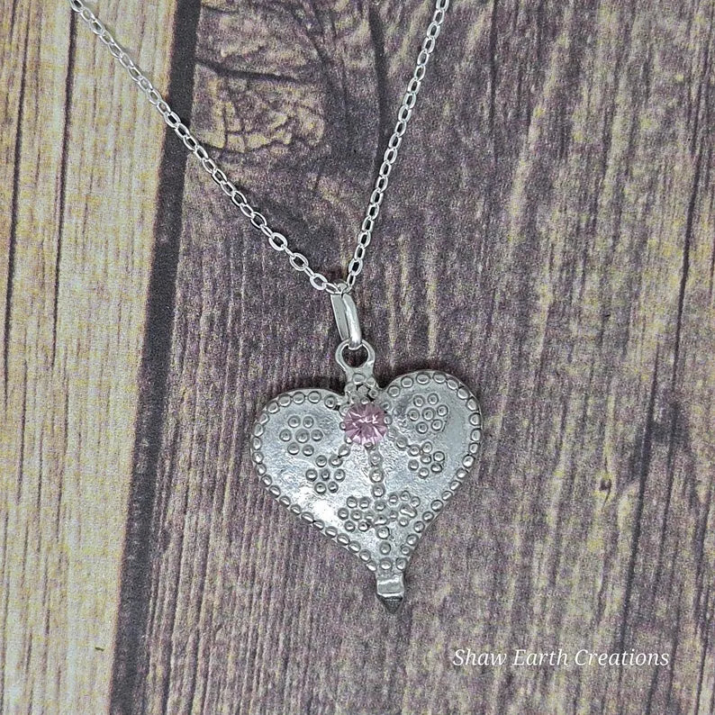 Handcut .25ct Pink Spinel Fancy Silver Heart Necklace