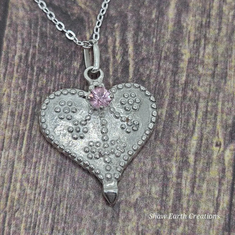 Handcut .25ct Pink Spinel Fancy Silver Heart Necklace