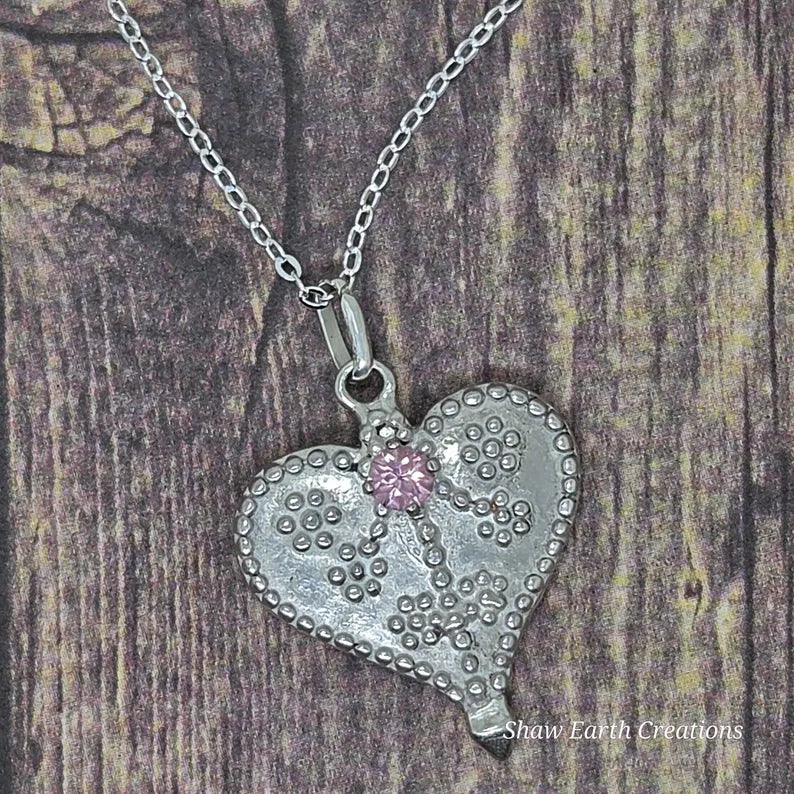 Handcut .25ct Pink Spinel Fancy Silver Heart Necklace