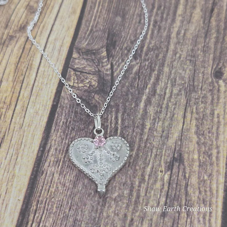 Handcut .25ct Pink Spinel Fancy Silver Heart Necklace